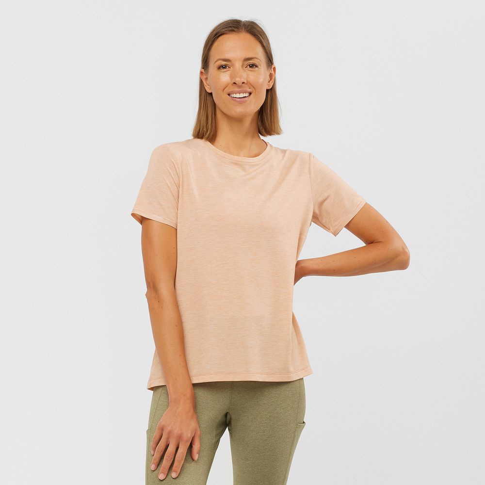 Salomon ESSENTIAL TENCEL Camisetas Mujer - Beige - Colombia (69358-WNDH)